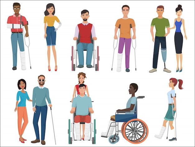 Disabled people with friends Vector | Premium Download