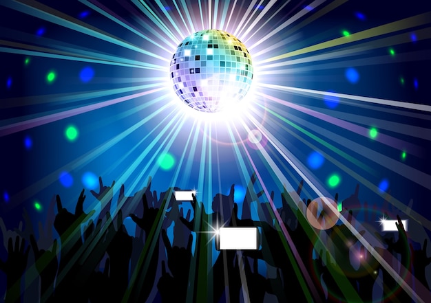 Premium Vector | Disco ball of silhouettes background people