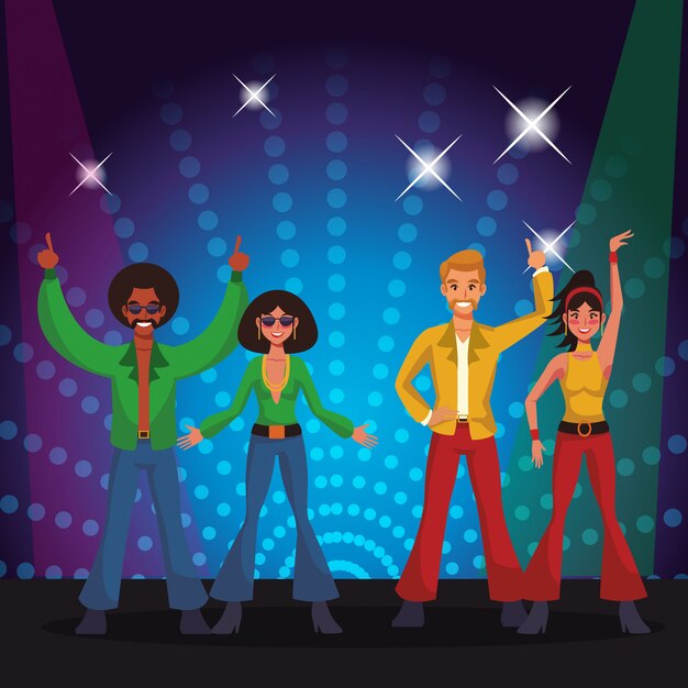 Premium Vector | Disco womens singing and dancing at stage