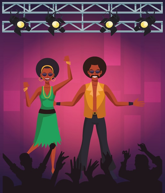 Premium Vector | Disco womens singing and dancing at stage