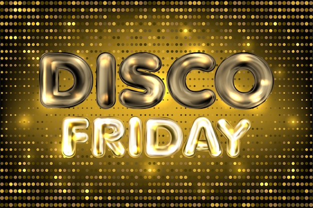 Discofriday banner with golden lights and tinsel Premium Vector