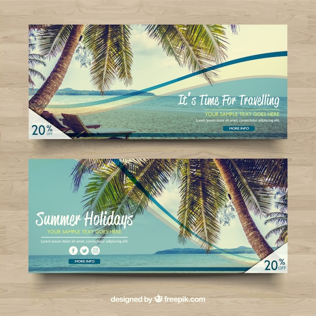 Discount banners with beach landscape