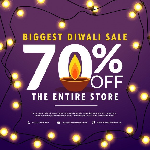 Discount voucher purple decorated with lights\
for diwali