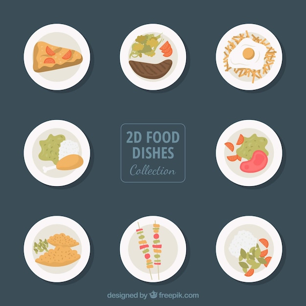 Dishes collection with delicious food