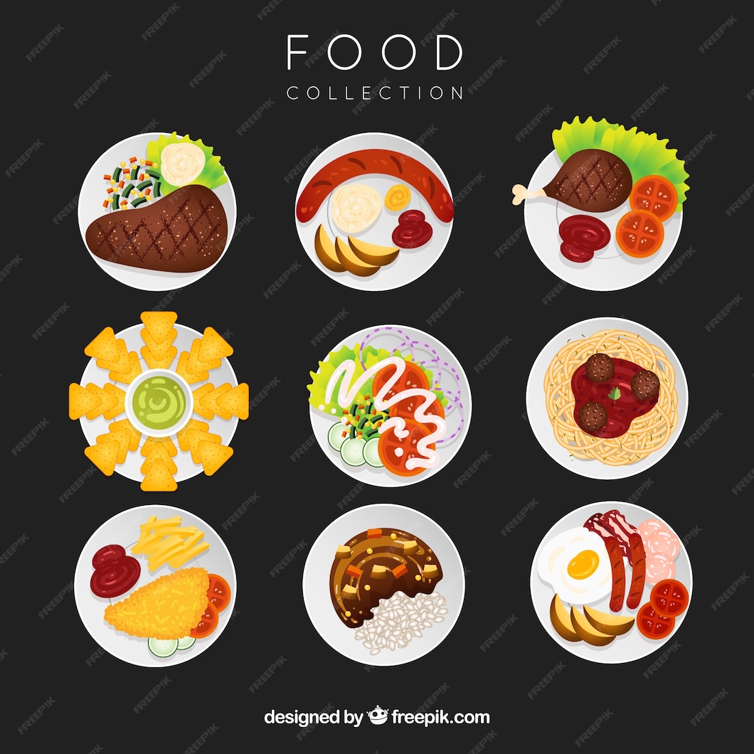 free-vector-dishes-collection-with-food-in-top-view