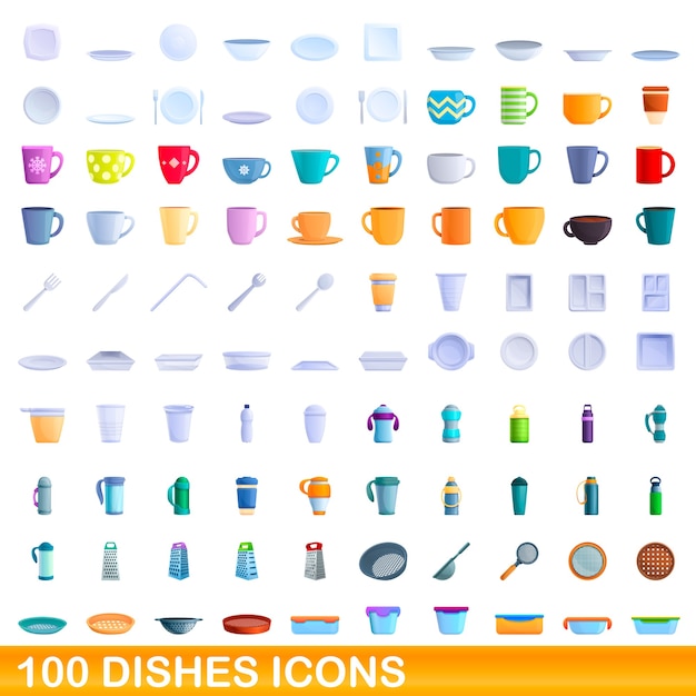 Premium Vector | Dishes icons set. cartoon illustration of dishes icons