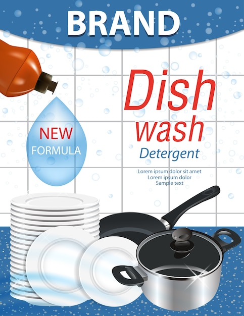 Premium Vector Dishwashing Liquid Products With Stack Plates