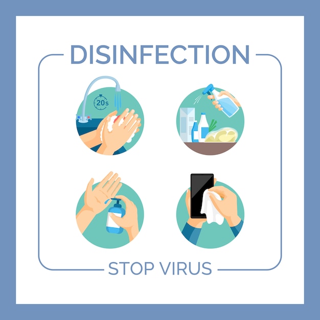 Disinfection and stop virus card template. protection tips from coronavirus covid-19 outbreak ...