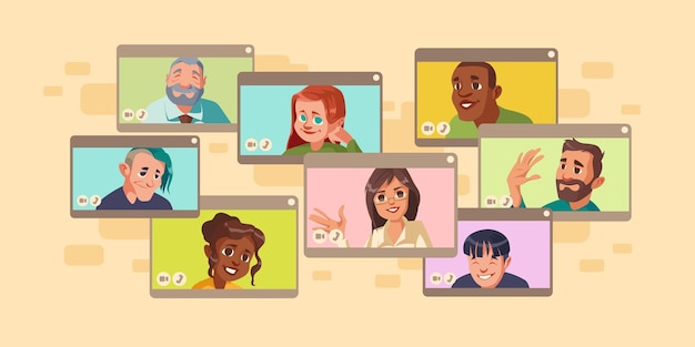Free Vector | Diverse people in virtual online video conference
