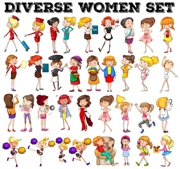 Diverse women set on white illustration