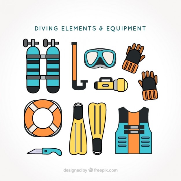 Diving elements pack in flat design