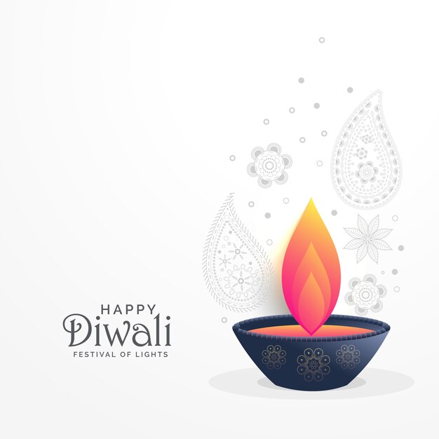 Diwali festival greeting with diya and paisley decoration design Vector ...