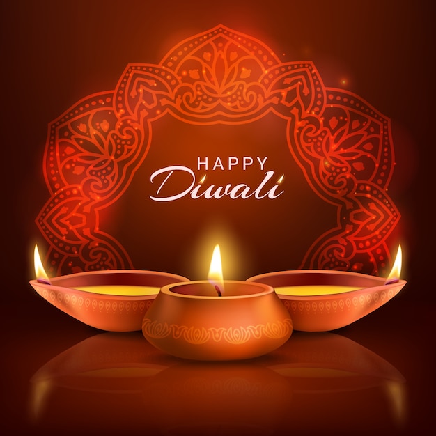 Premium Vector | Diwali indian festival of lights poster. burning oil ...