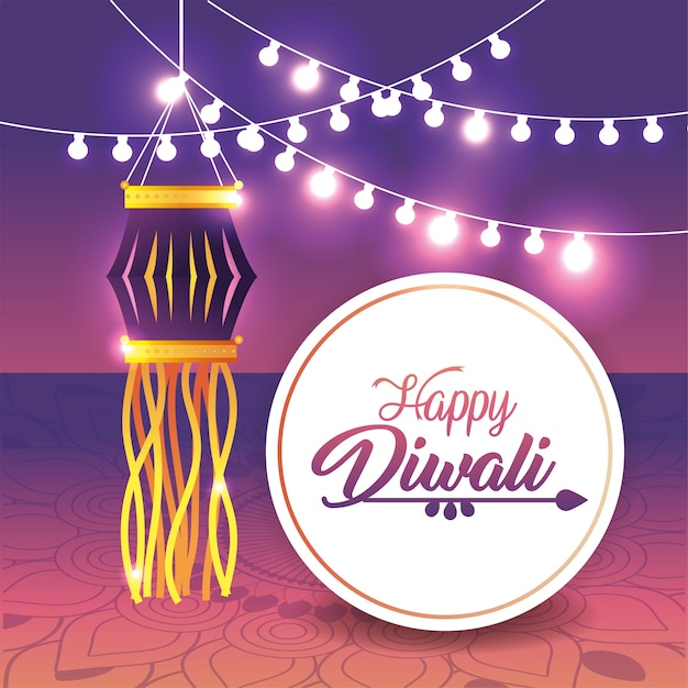 Premium Vector | Diwali lantern with bulb lights hanging