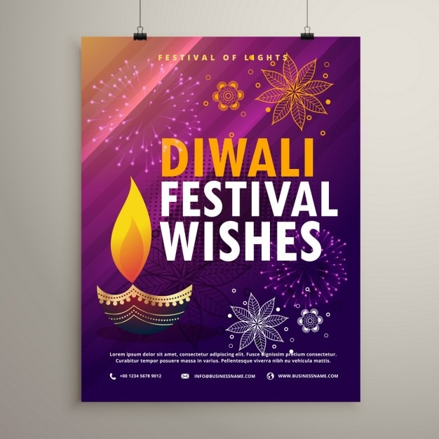 Diwali purple brochure with a candle