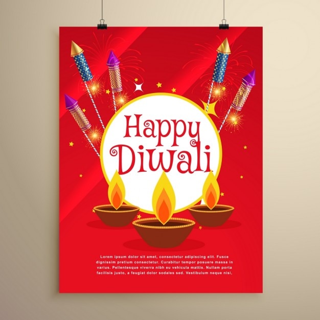 Diwali red booklet with candles and\
rockets