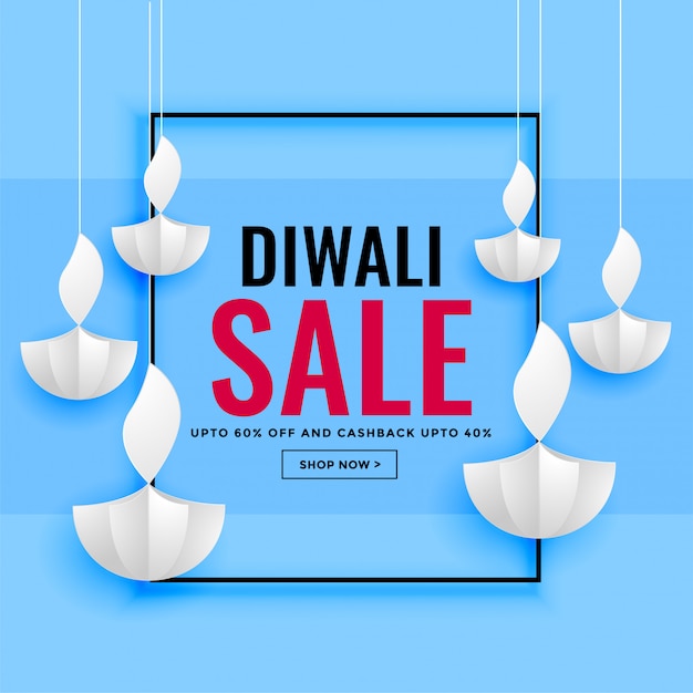 Diwali sale banner with paper diya\
design