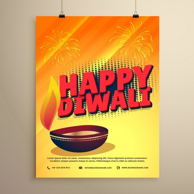 Diwali yellow brochure with a candle