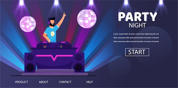 Dj in headphones at night club party play music Premium Vector