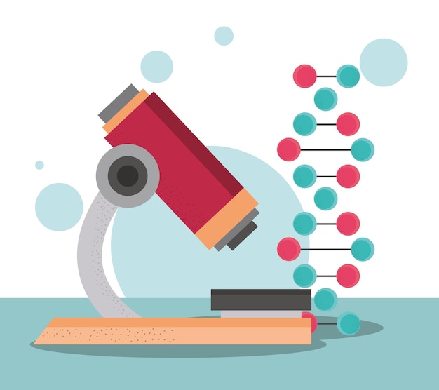 Premium Vector | Dna molecule and microscope