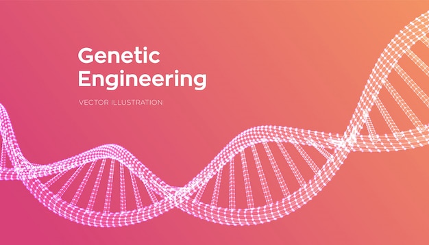 Dna sequence. wireframe dna molecules structure mesh. Premium Vector