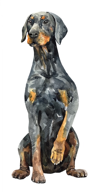 プレミアムベクター 犬のドーベルマン犬 水彩の手描きイラスト
