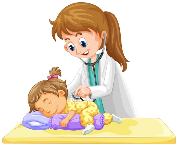 Doctor checking up on little toddler girl Premium Vector