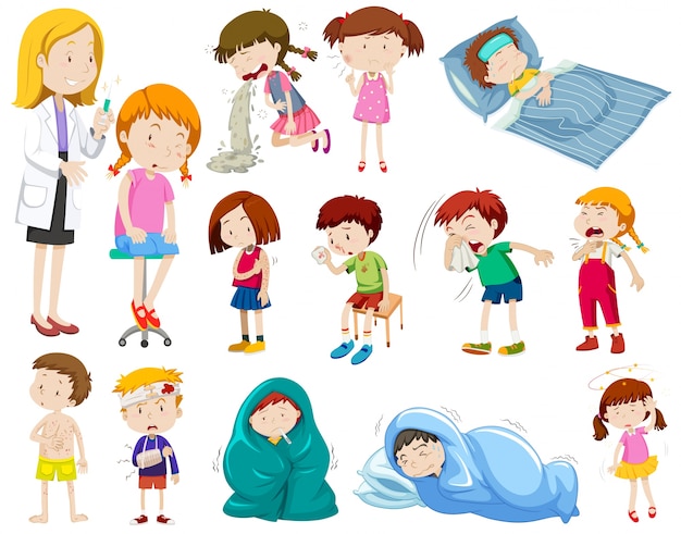 Free Vector | Doctor and many sick patients illustration