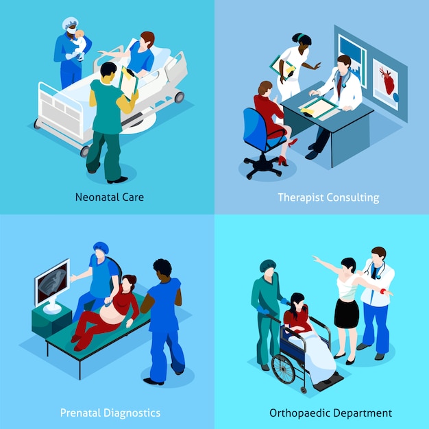 Free Vector | Doctor patient isometric icon set