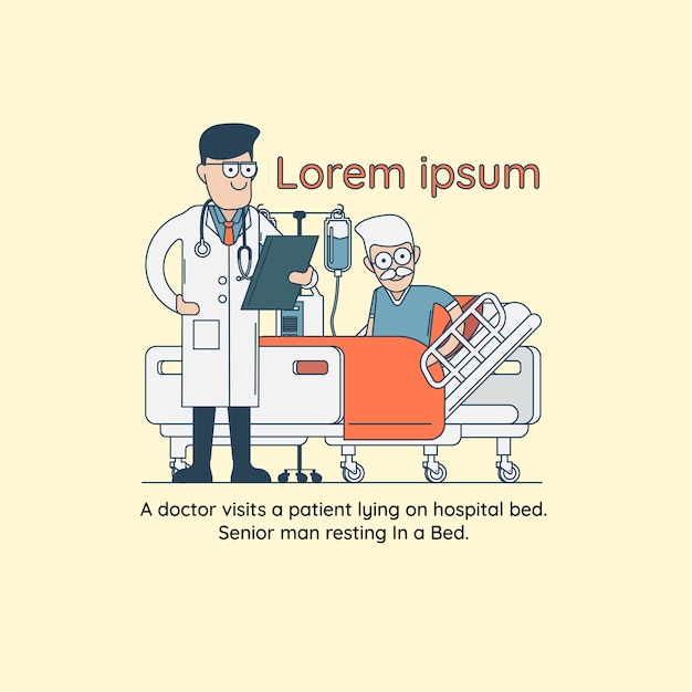 Premium Vector A Doctor Visits A Patient Lying On Hospital Bed