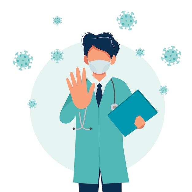 Download Doctor wearing a medical mask, coronavirus outbreak concept. | Premium Vector