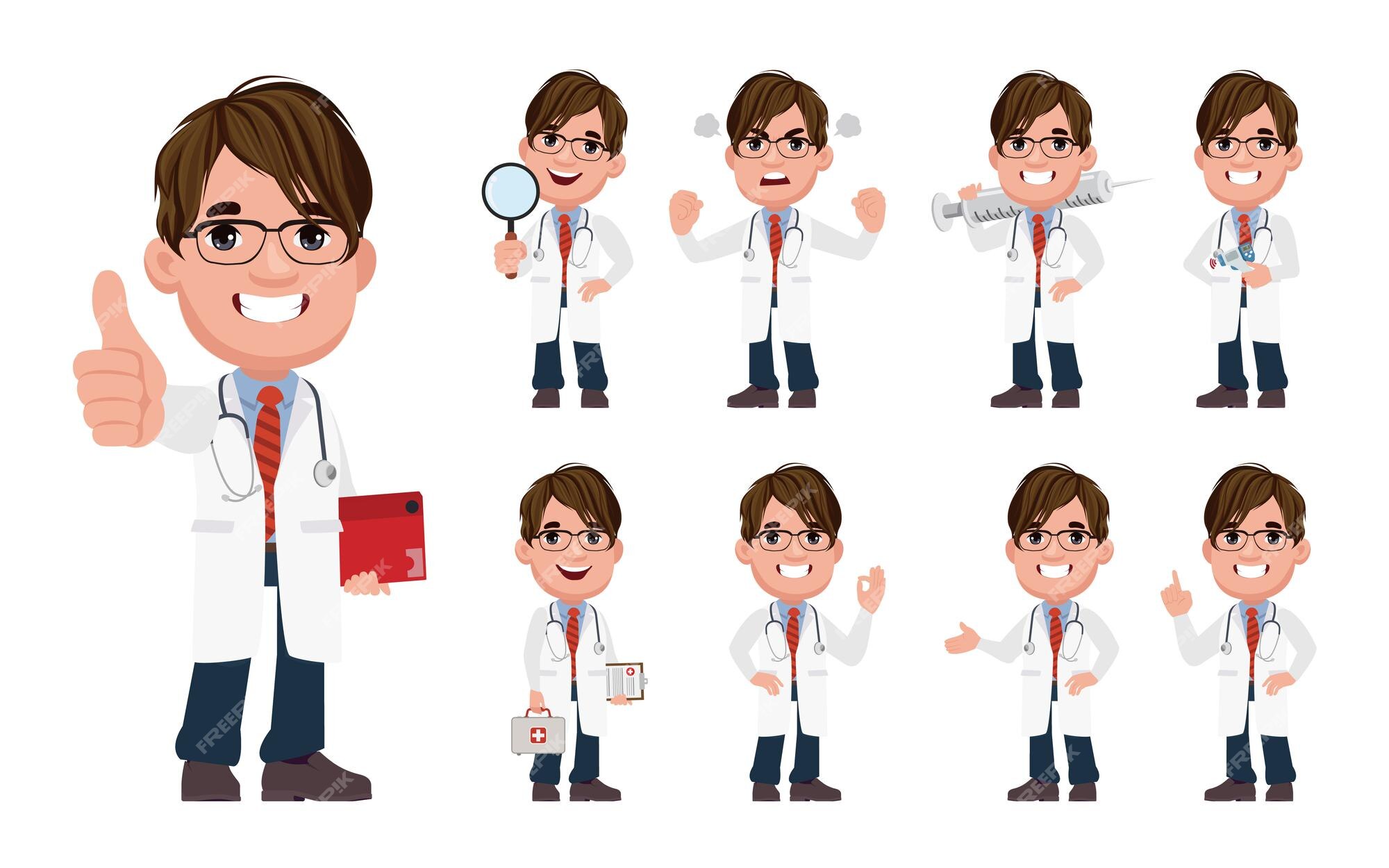 Premium Vector | Doctor with different poses vector