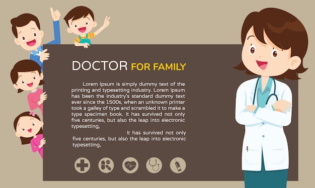 Doctor woman and cute family background Premium Vector