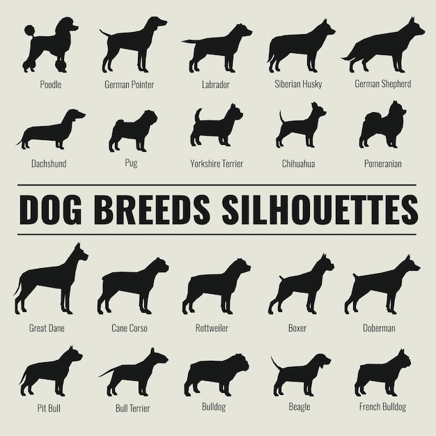 Download Dog breeds vector silhouettes set | Premium Vector