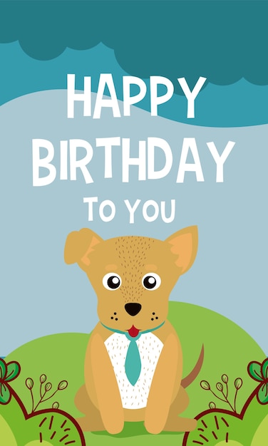 Download Dog cartoon on happy birthday card Vector | Premium Download