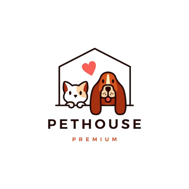 犬猫ペットハウスロゴアイコンイラスト プレミアムベクター