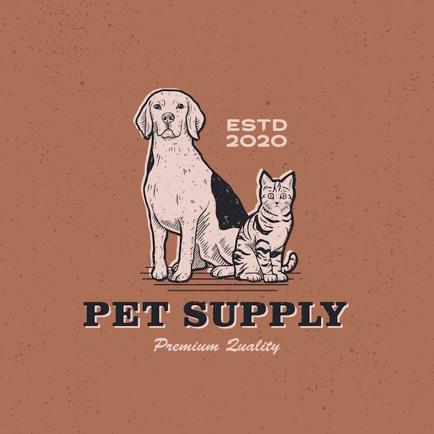プレミアムベクター 犬猫ペット供給ヴィンテージレトロなロゴアイコンイラスト