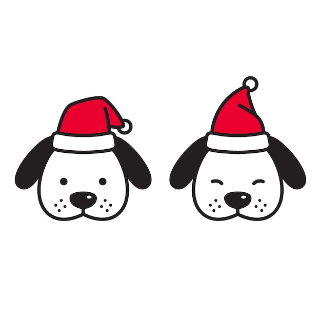 犬のクリスマスサンタクロース帽子キャラクター漫画 プレミアムベクター