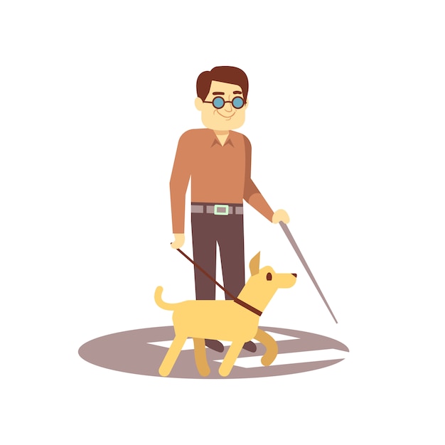 Premium Vector | Dog companion and blind man on walk isolated on white