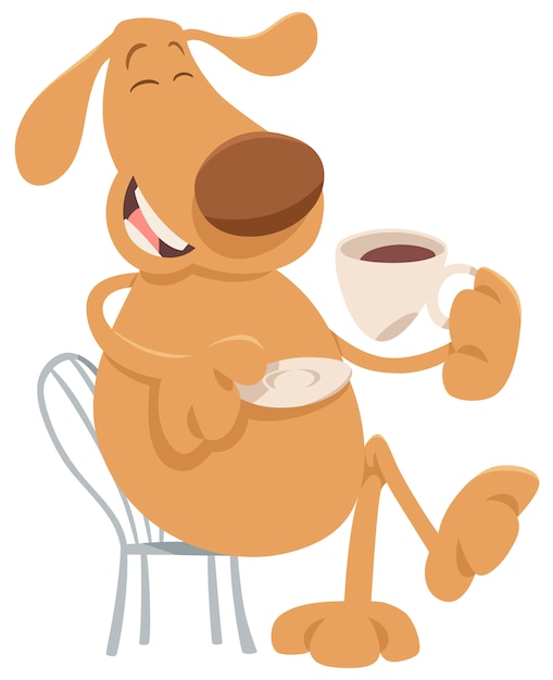 Download Dog drinking coffee cartoon | Premium Vector