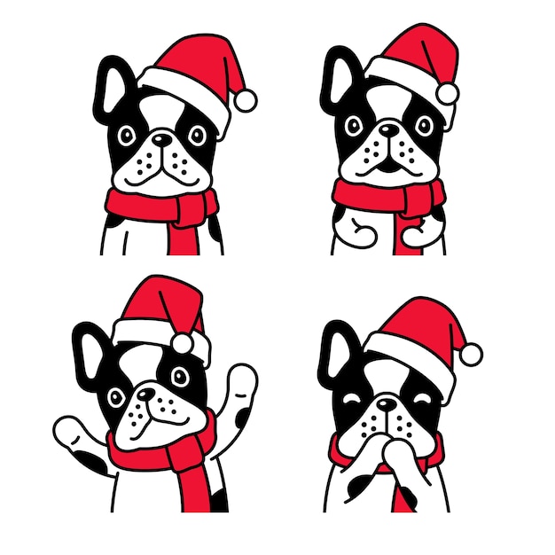 Premium Vector Dog French Bulldog Christmas Santa Claus Hat Scarf Cartoon