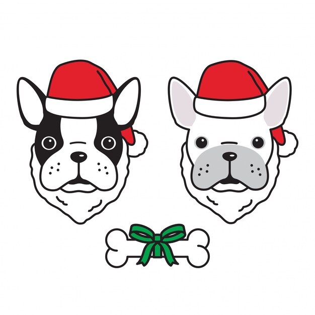 Premium Vector | Dog french bulldog christmas santa claus