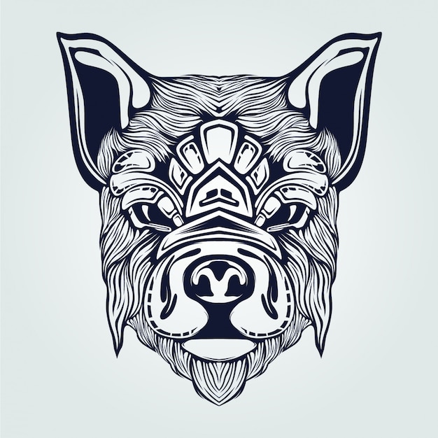 Premium Vector | Dog head tattoo line art decorative face