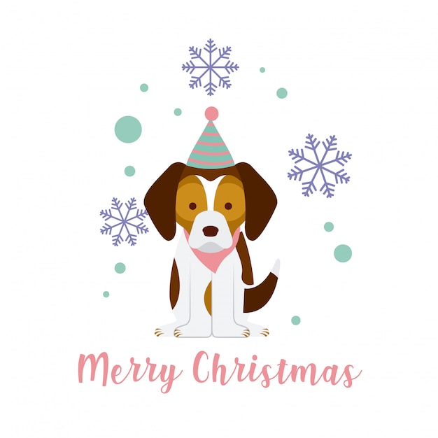 Download Dog merry christmas card | Premium Vector