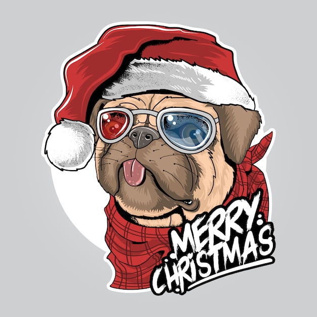 Download Dog puppy pug santa claus with christmas hat artwork ...