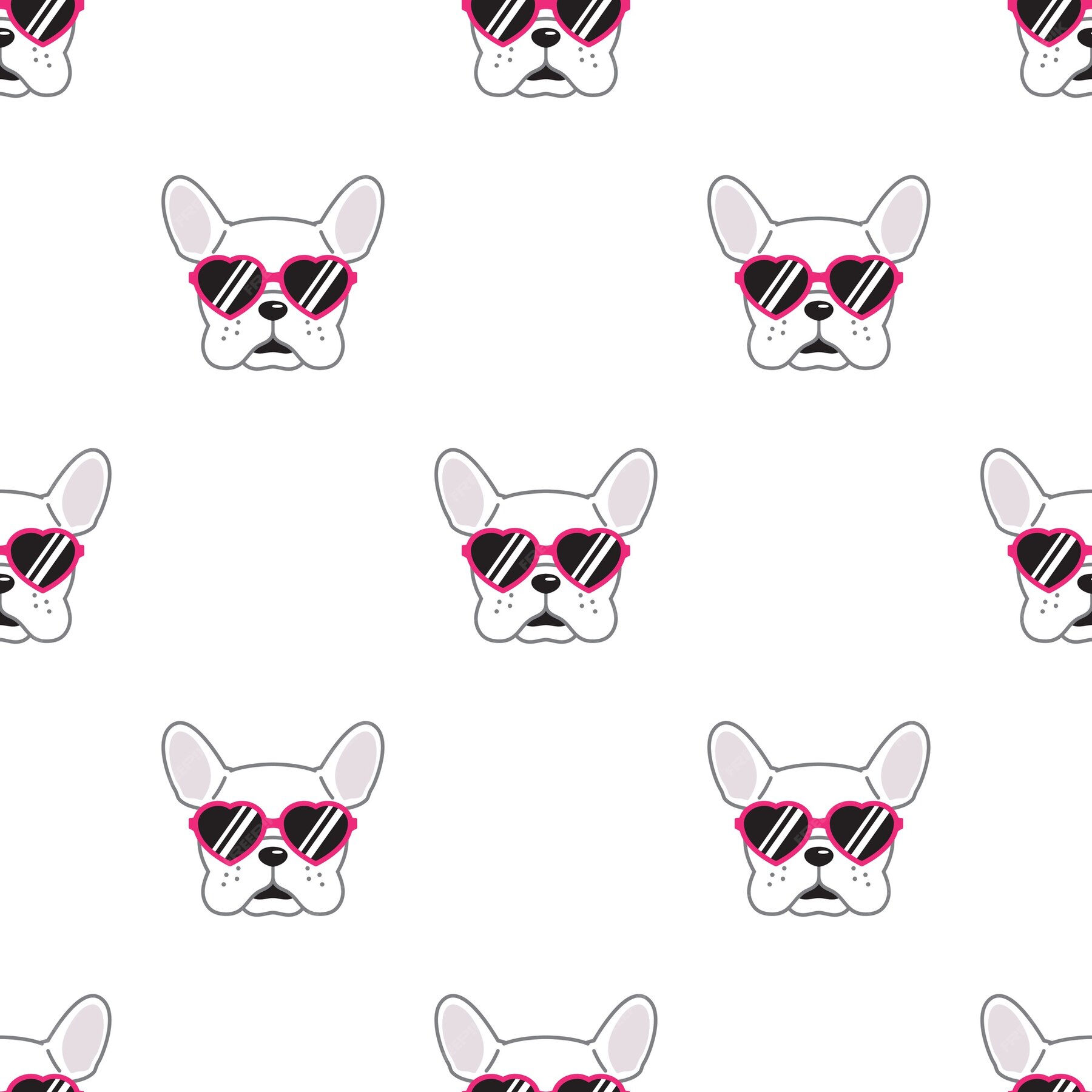 Premium Vector | Dog seamless pattern french bulldog heart sunglasses