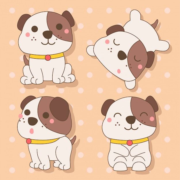 犬 かわいい動物のかわいいキャラクターイラストのセット プレミアムベクター