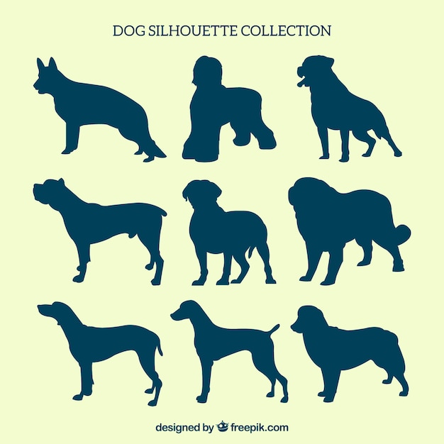 Dog silhouettes of different breeds