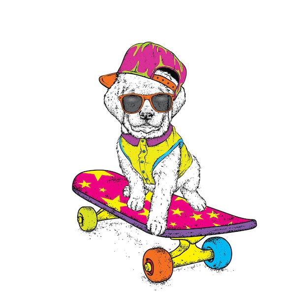 Premium Vector | Dog on skateboard illustration