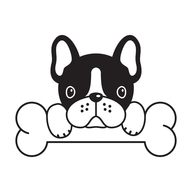 Dog vector french bulldog bone puppy cartoon | Premium Vector